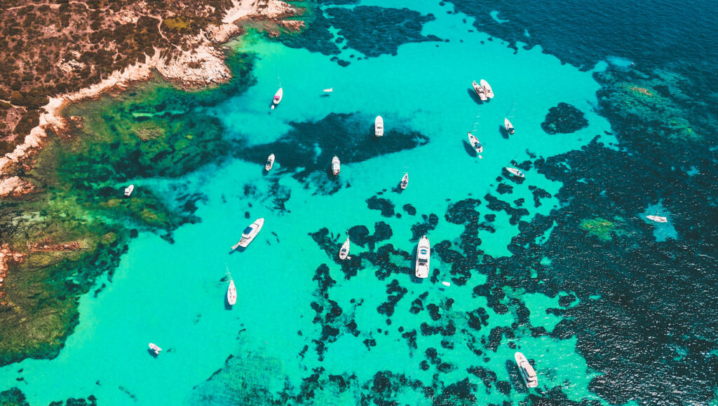 Vista aerea di Cala Santa Maria dell'arcipelago della Maddalena isola della Sardegna